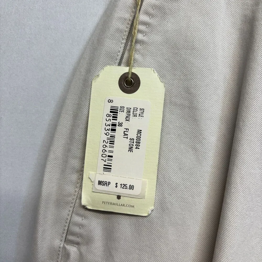 NWT Peter Millar Men Flat Front Chino Pants Size 38x36 Antique Wash D119 -18